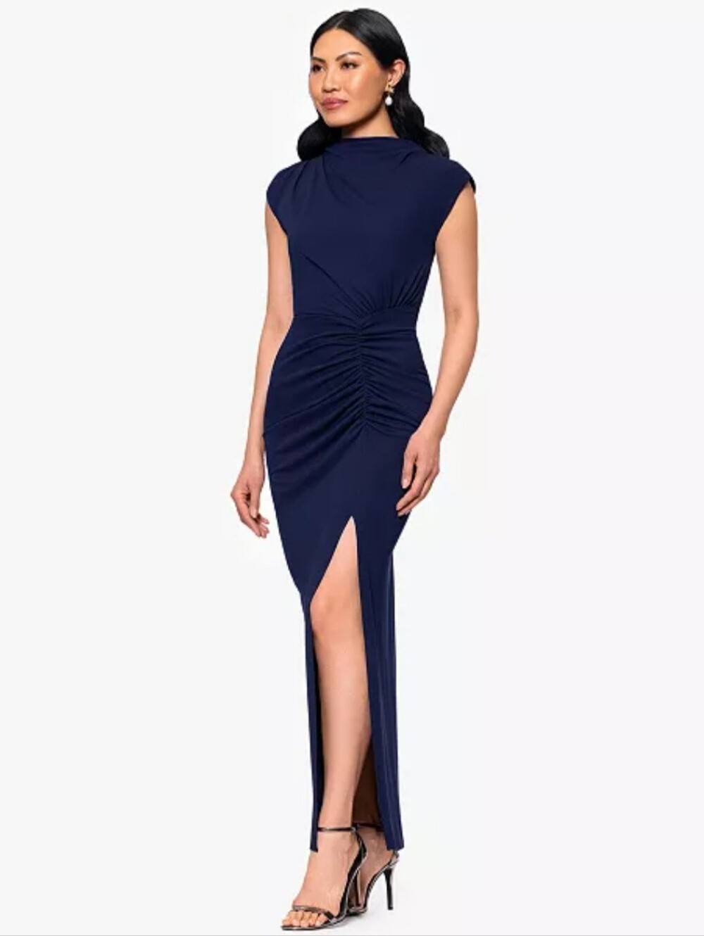 NWOT Betsy & AdamPetite Mock-Neck Crepe‎ Ruched Sheath Dress Size 4P